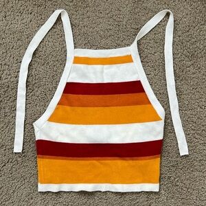 Striped halter cropped tank top